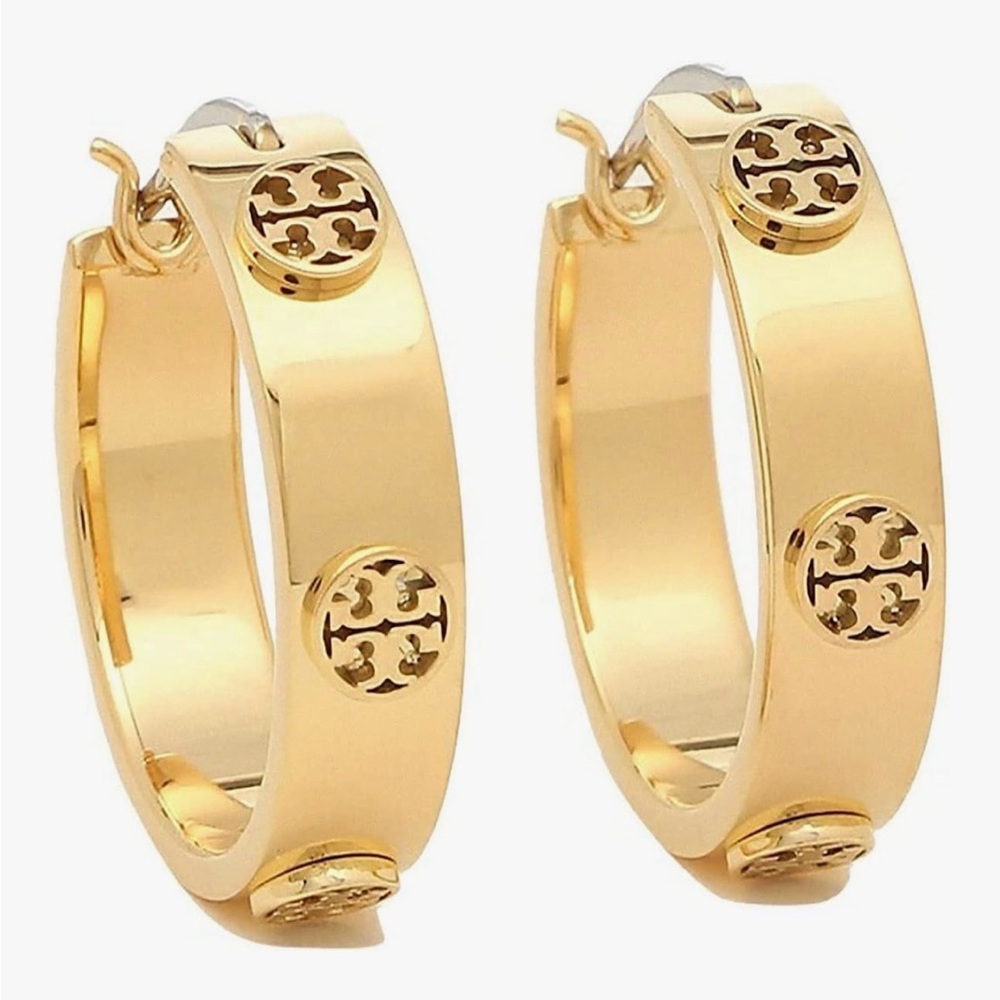 BNWT Tory Burch Polished Gold Logo Hoop Earrings